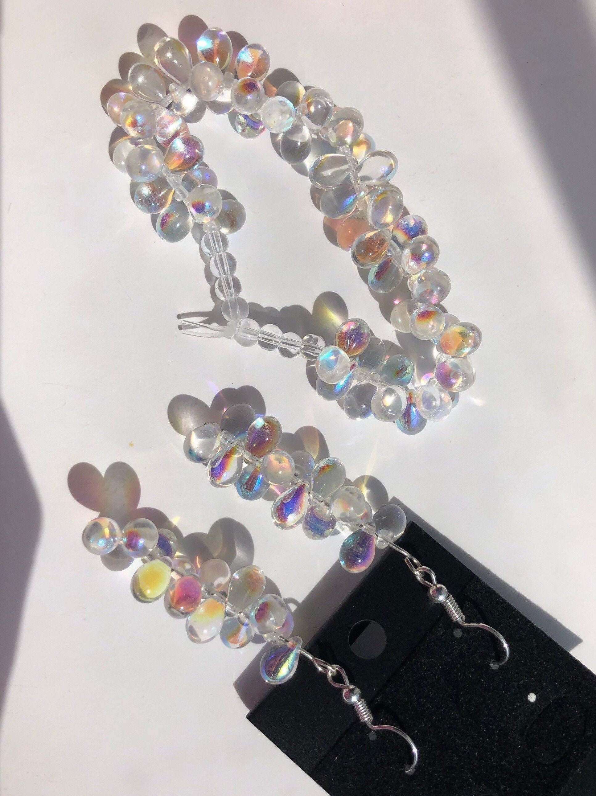 Fluorescent Jewelry Set Stretchy bracelet Teardrop beads Etsy