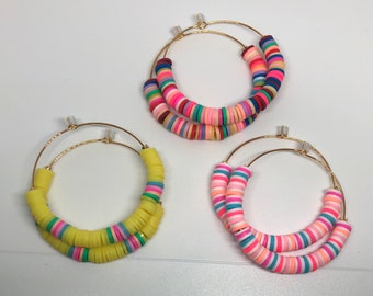 Hoops Gold finish earwire 45mm |Bead measurements 6mm Hole 2mm | Big colorful Hoops