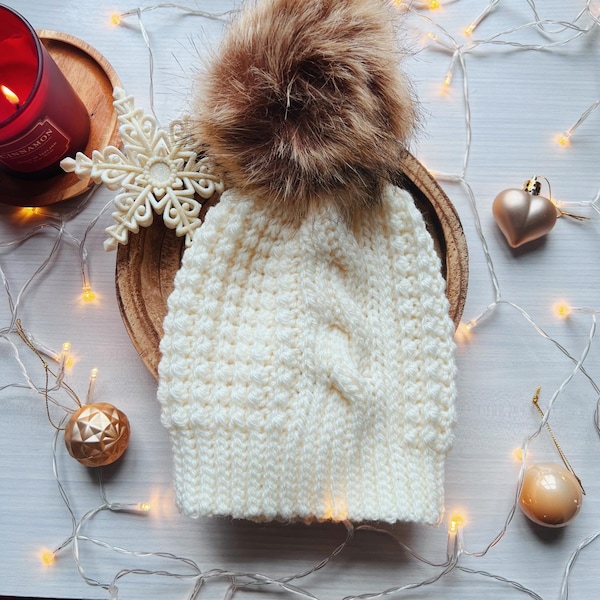 Gorro de punto trenzado a crochet (descarga digital)