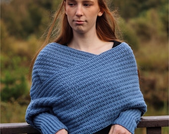 Crochet Wrap Sleeve Scarf Sweater INSTANT DOWNLOAD