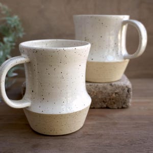 White Speckled Mug Tapered | Handmade Ceramic Wheel Thrown Pottery | White Coffee Cup | White Tea Mug | Minimalist Mug | Geometric Mug