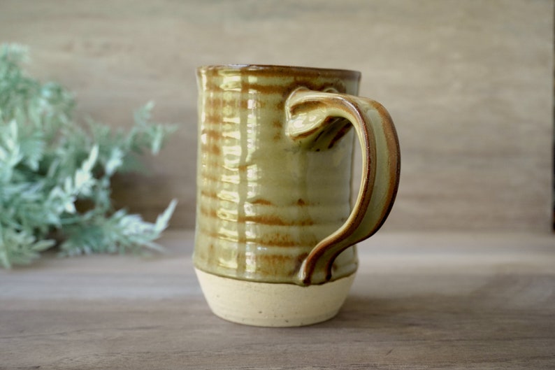 Earthy Moss Mug 20oz Handmade Ceramic Wheel Thrown Pottery Army Green Mug Handmade Pottery Mug image 2