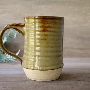 Earthy Moss Mug 20oz Handmade Ceramic Wheel Thrown Pottery Army Green Mug Handmade Pottery Mug image 1