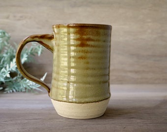 Earthy Moss Mug 20oz | Handmade Ceramic Wheel Thrown Pottery | Army Green Mug - Handmade Pottery Mug