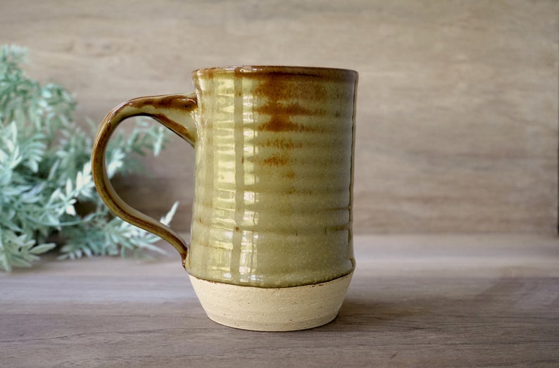 Earthy Moss Mug 20oz Handmade Ceramic Wheel Thrown Pottery Army Green Mug Handmade Pottery Mug image 1