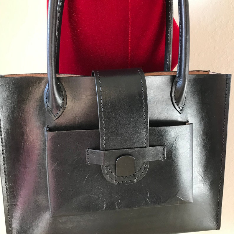 Black Leather Tote bag Veg Tan Hand painted leather Leather Bag Laptop Bag Music books bag Leather Tote Bag for students Genuine Leather