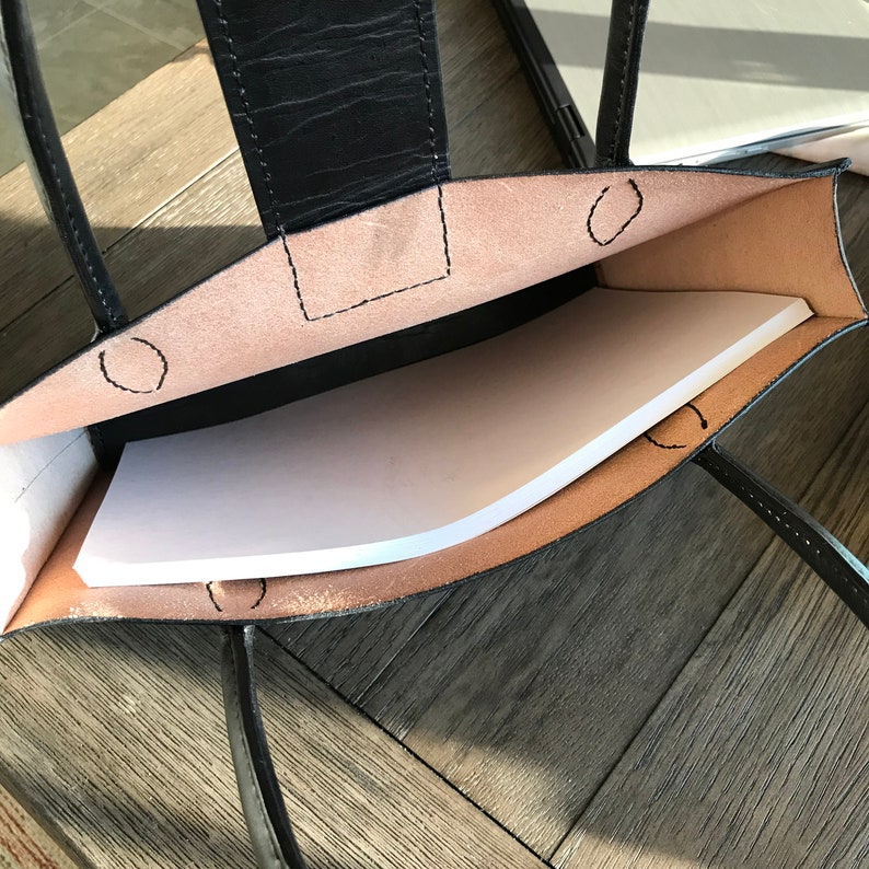 Black Leather Tote bag Veg Tan Hand painted leather Leather Bag Laptop Bag Music books bag Leather Tote Bag for students Genuine Leather
