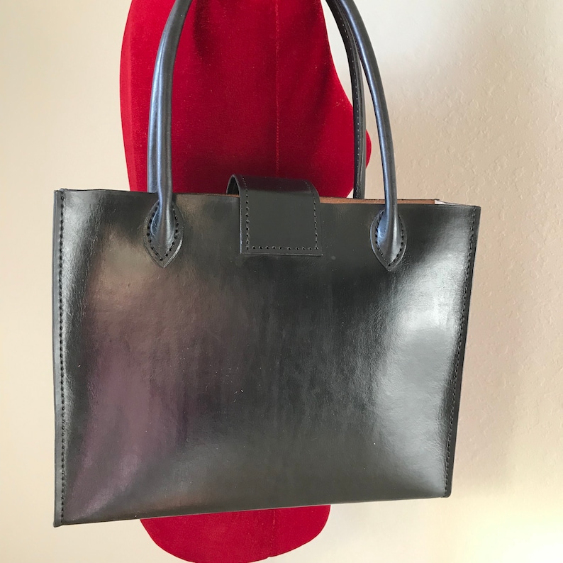 Black Leather Tote bag Veg Tan Hand painted leather Leather Bag Laptop Bag Music books bag Leather Tote Bag for students Genuine Leather