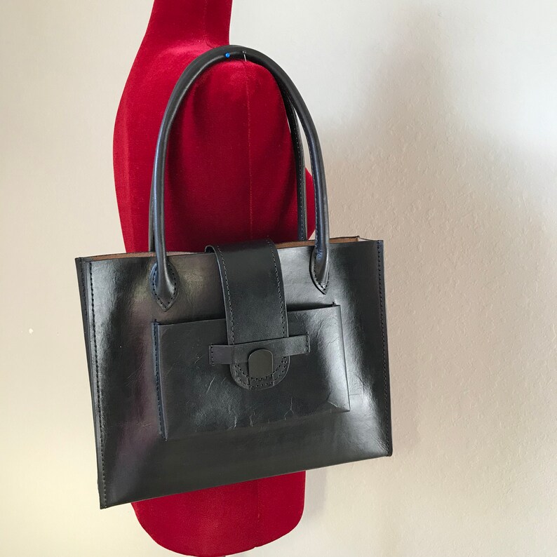 Black Leather Tote bag Veg Tan Hand painted leather Leather Bag Laptop Bag Music books bag Leather Tote Bag for students Genuine Leather