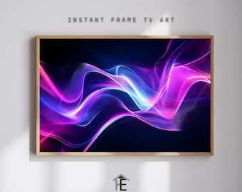Vibrant Neon Wave TV Art | Digital Frame TV Artwork | Abstract Glowing Lines with Dynamic Fractal Patterns | Modern Light Decor