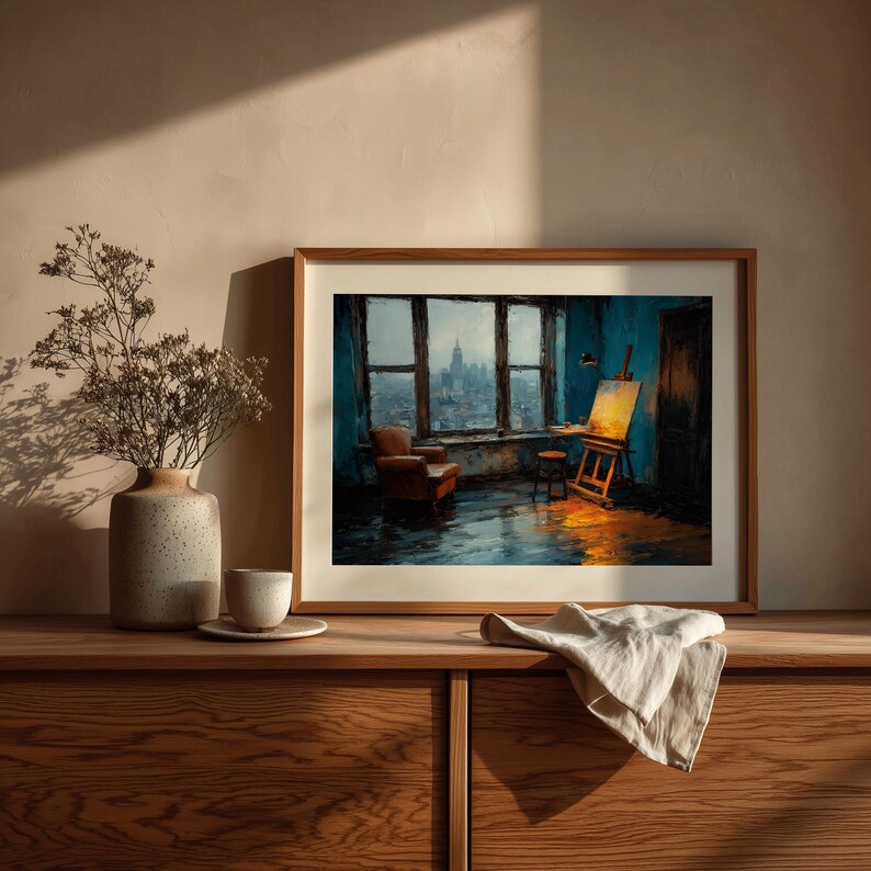 Curated visual reference: Cityscape Studio View Printable Impressionist Oil Painting Cozy Art Photo Inspiration