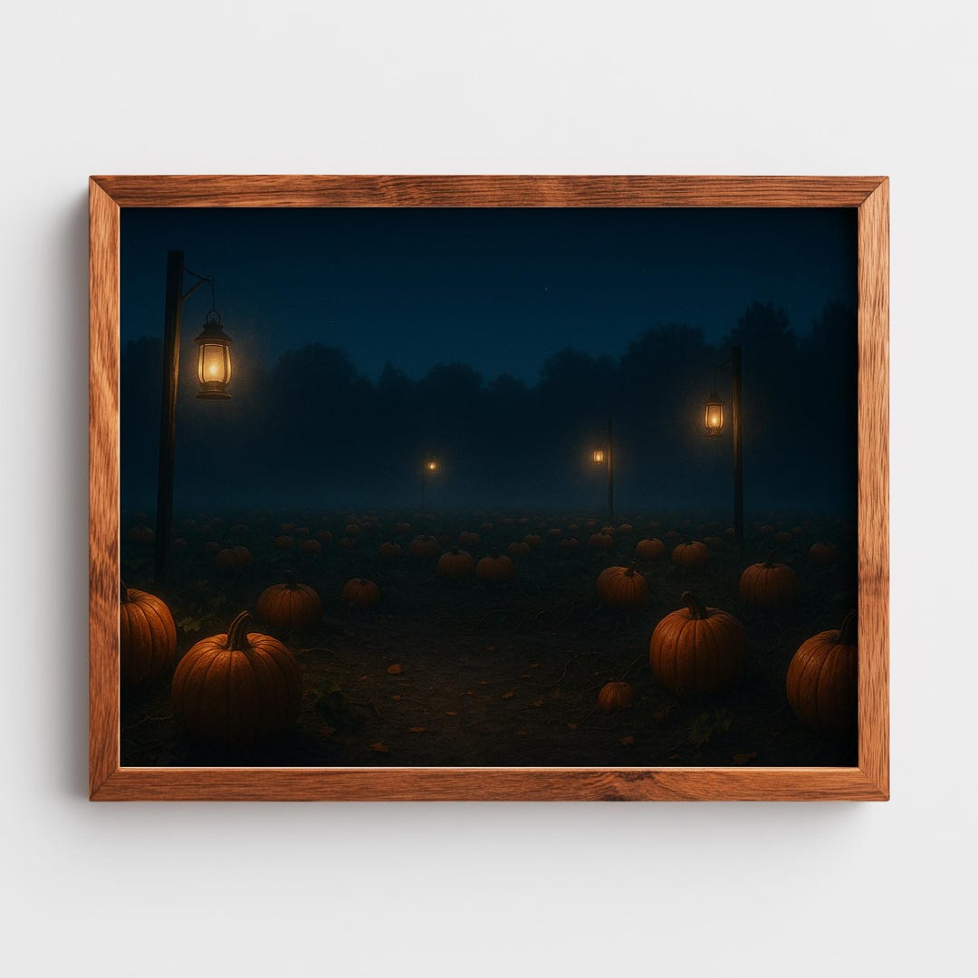 Rustic Pumpkin Patch at Night - Moody Fall Harvest Scene, Autumn Wall ...