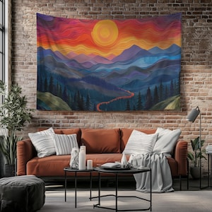Colorful Mountain Sunset Tapestry – Vibrant Nature Wall Hanging Art for Boho & Modern Home Decor