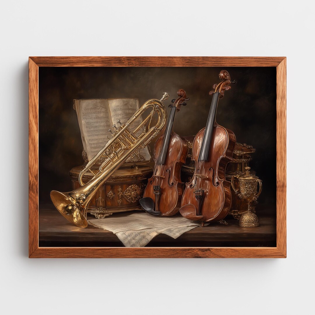 Vintage Printable Still Life Art - Brass Instruments and Violin ...