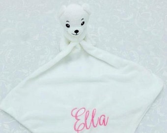 Personalized Bear Baby Comforter Blanket: Embroidered Newborn Gift.
