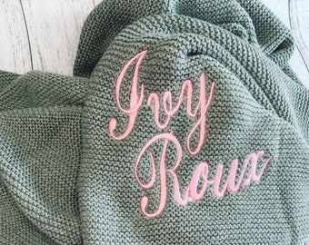 Embroidered Personalised Baby blanket, Knitted Baby Blanket, great as a stroller blanket, bassinet blanket, baby shower gift, baby keepsake.