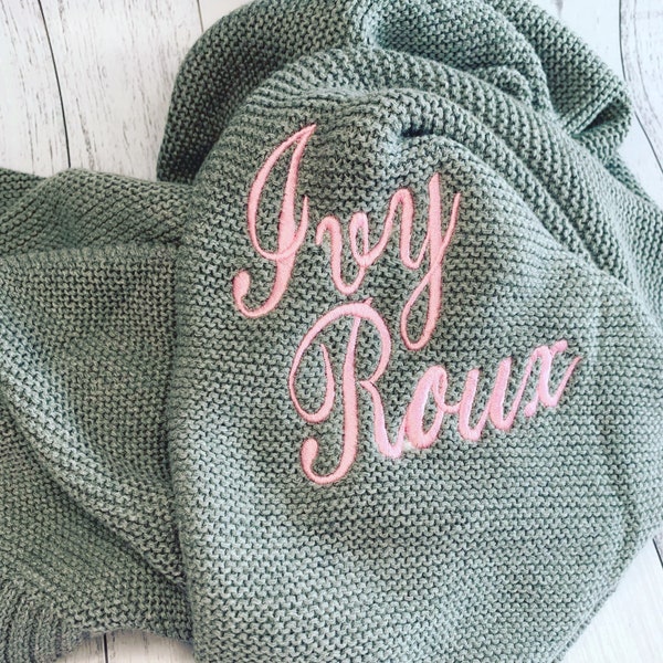 Embroidered Personalised Baby blanket, Knitted Baby Blanket, great as a stroller blanket, bassinet blanket, baby shower gift, baby keepsake.