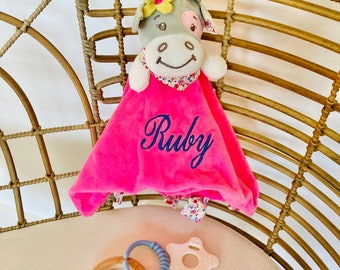 Personalized Cow Baby Comforter: Plush Donkey Lovey, Sensory Toy.