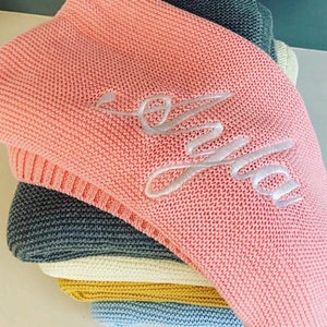 Personalized Organic Cotton Knit Baby Blanket: Embroidered Pram Blanket