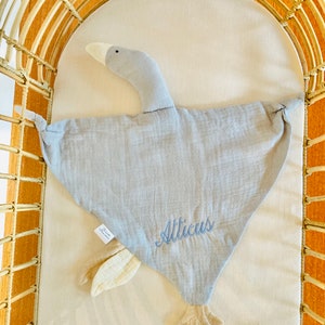 Personalised Muslin Comforter, Dove Baby Comforter, Bird Security Blanket Baby Soother, Baby Shower Gift, Newborn Baby Gift Cuddle Blanket.