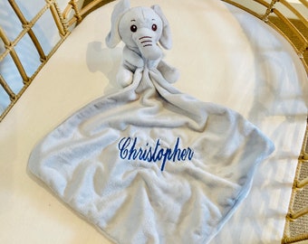 Personalised Elephant Baby Comforter: Personalized Plush Animal Baby Security Blanket, Custom Animal Lovie, Baby Shower Gifts, Newborn Gift.