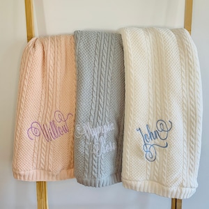 Personalized Knitted Cotton Baby Blanket: Embroidered Name, Baby Shower Gift