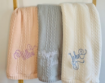 Manta de bebé de algodón personalizada: nombre bordado, regalo para baby shower