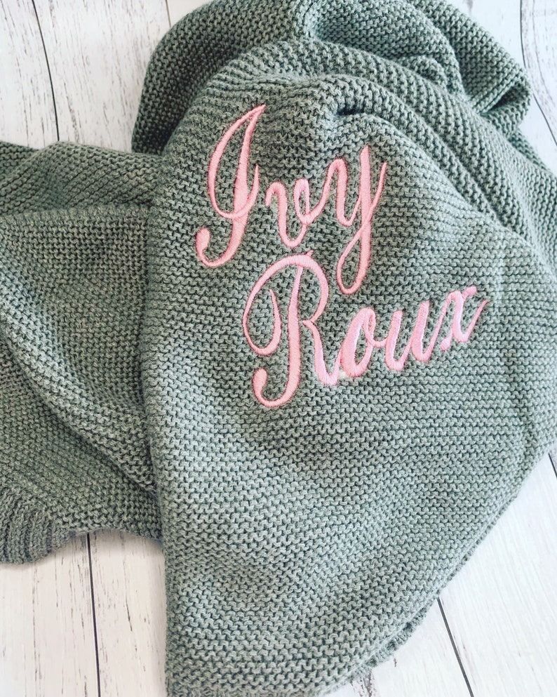 Embroidered Personalised Baby blanket, Knitted Baby Blanket, great as a stroller blanket, bassinet blanket, baby shower gift, baby keepsake. 