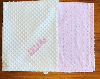 Personalized Minky Baby Blanket: Applique Name, Pink Newborn Gift.