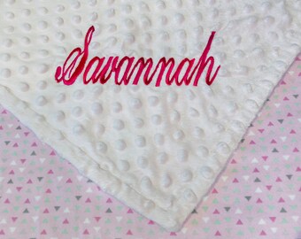 Personalized Pink Minky Baby Blanket: Embroidered Newborn Gift.