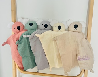 Personalized Koala Baby Comforter: Organic Muslin Security Blanket.