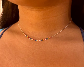 Miyuki beads necklace/choker -Tiny delicate in multi color options- .925 Sterling Silver