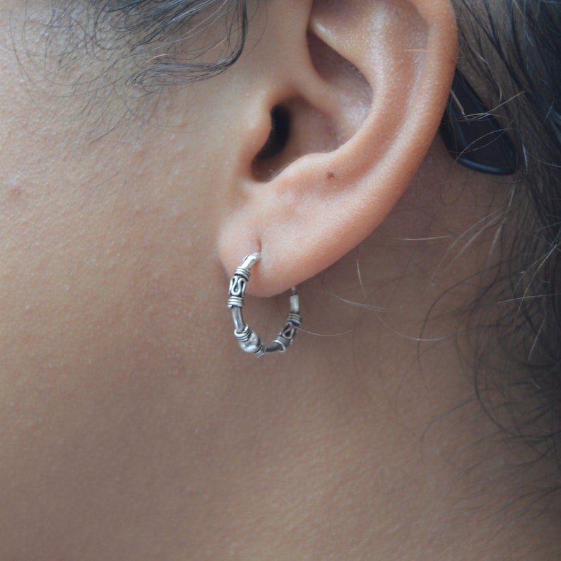 Bali Hoop Earrings 17mm Sterling Silver