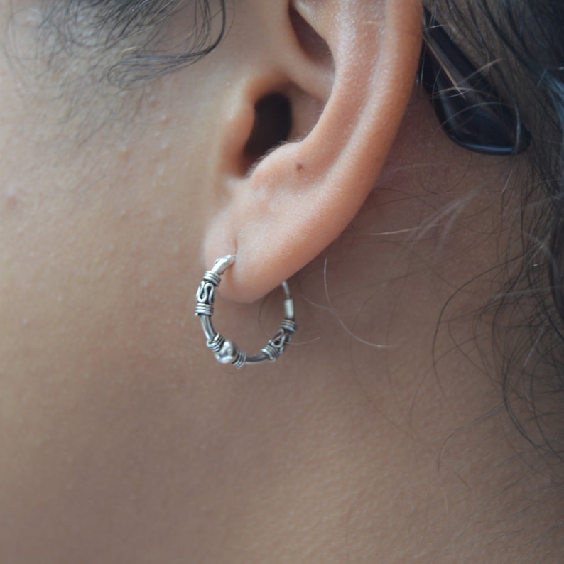 Bali Hoop Earrings 17mm Sterling Silver