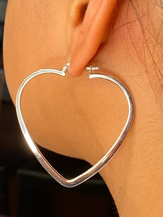 Heart Shaped Hoop Earrings Sterling Silver Etsy