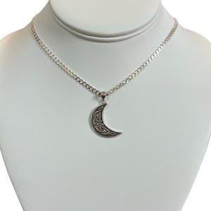 Celtic Moon necklace -Curb chain 3mm  - Sterling Silver .925