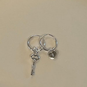 Heart Padlock & Key charm hoop earrings- Sterling Silver