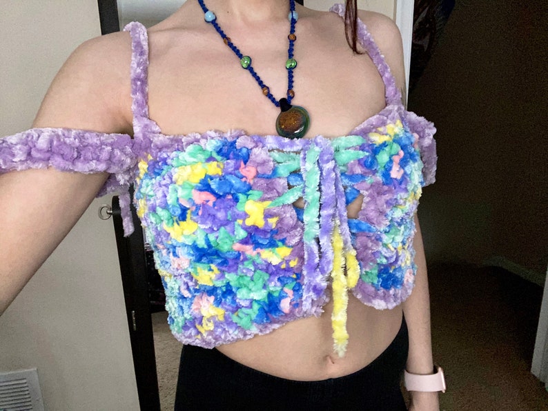 Handmade Knit Tops for Women XSSM Springtime Velvet Off the Shoulder Crochet Crop Top Boho Hippie Chic Crochet Shirts