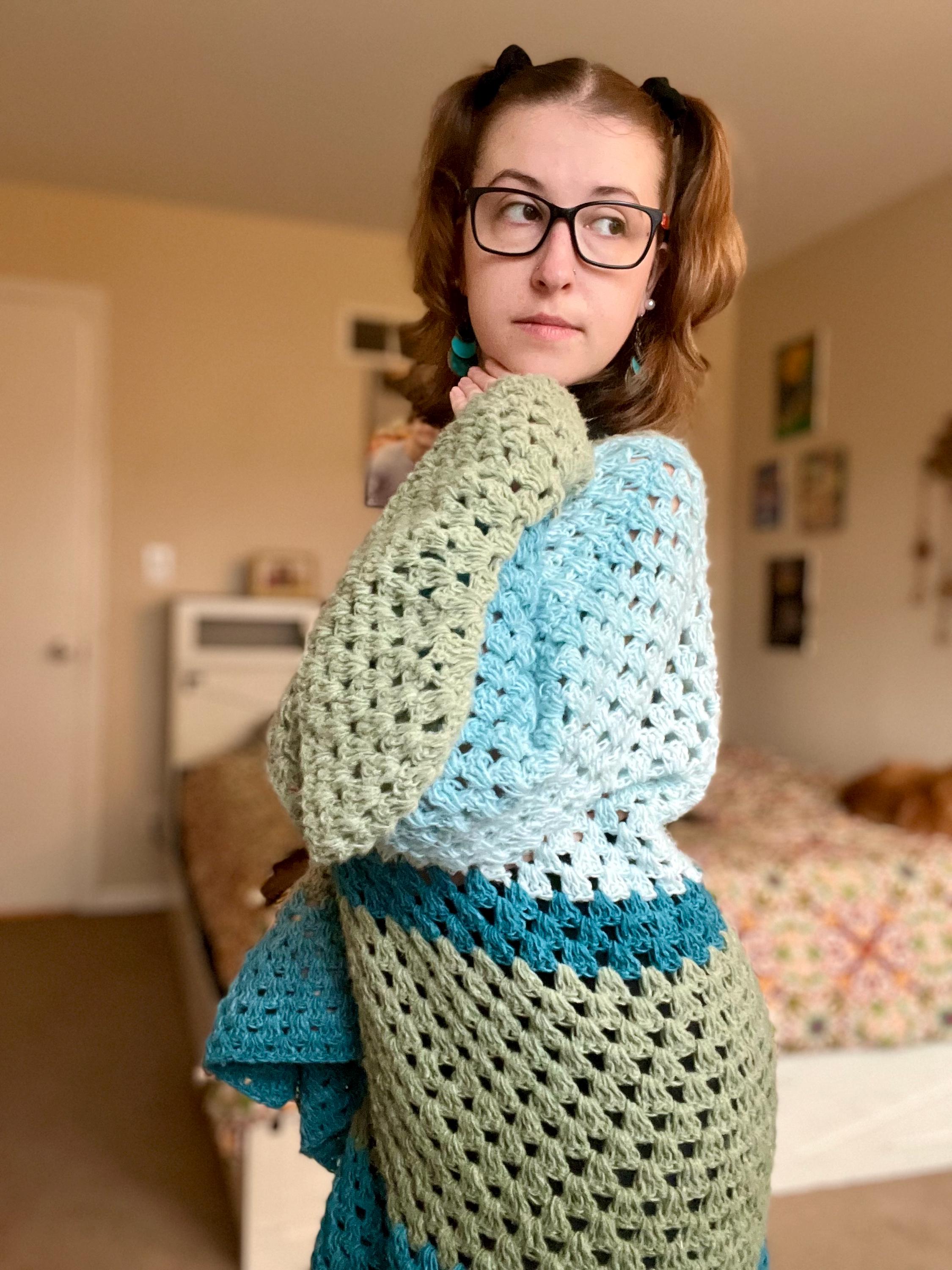 Handmade Crochet Bell Sleeve Dress: Soft Knit Outfit