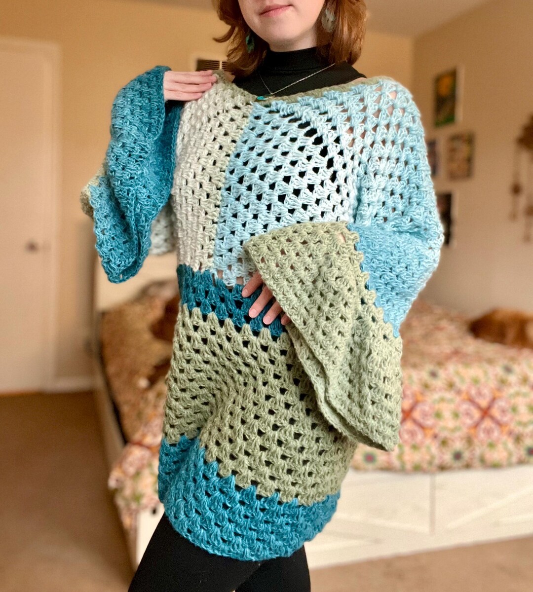 knit bell sleeve dress Handmade Crochet Dress: Soft Outfit size-16-32-33