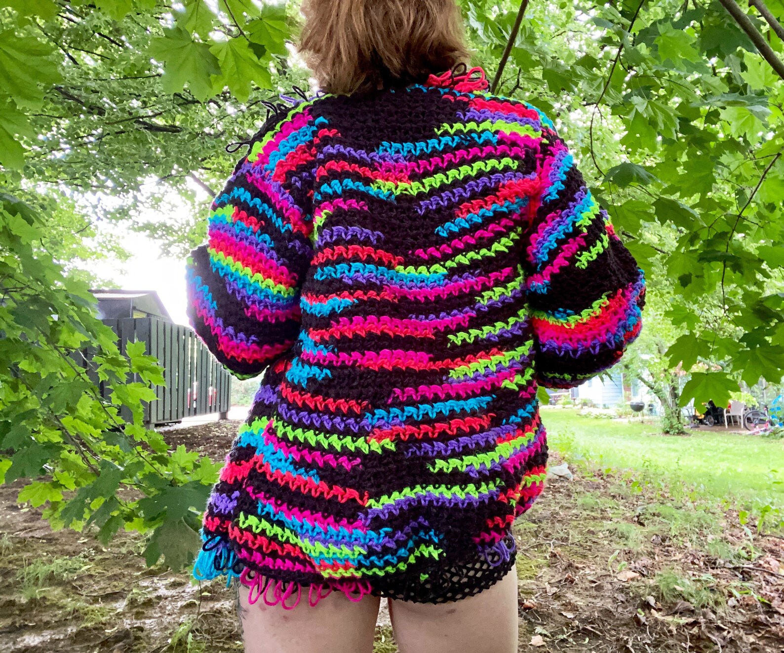 UV Light Reactive Furry Collared Crochet Cardigan Knit | Etsy