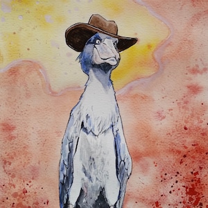 Sheriff Shoebill, Cowboy Stork, 8x10 Watercolor print
