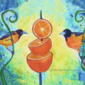 Oranges and Orioles, 8x10 Art Print, Oriole Decor, Bird Painting