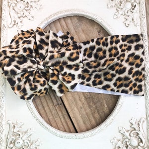 Baby / Child Leopard Head Wrap, Little Girl Cheetah Hair Bow, Leopard Toddler Girl Headband, Big Baby Bows
