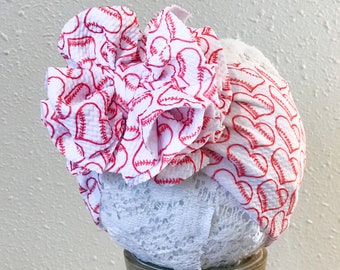 Baseball Baby Girl Messy Bow Headwrap, Baseball Headband, Baby Shower Gift Messy Bow, Toddler Head Wrap with Big Bow