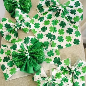 St. Patrick’s Day Baby Girl Messy Bow Headwrap, Irish Baby Girl Headband, St. Paddy’s Shamrock Baby, Toddler Head Wrap with Big Bow