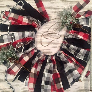 Christmas Farmhouse Home Decor, Buffalo Plaid Decor Fabric Banner, Rustic Christmas Boho Style Garland, Farmhouse Mantle
