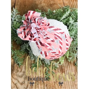 Candy Cane Messy Headwrap, Christmas Piggies, Pink Christmas Baby Bow, Christmas Head Wraps, Newborn Headbands