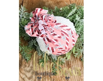 Candy Cane Messy Headwrap, Christmas Piggies, Pink Christmas Baby Bow, Christmas Head Wraps, Newborn Headbands