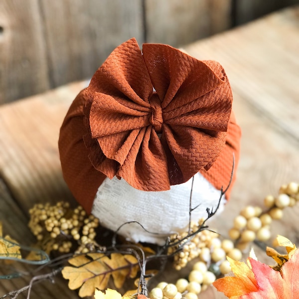 Burnt Orange Fall Messy Baby Headwrap, Toddler Messy Piggies, Rust Baby Bow, Baby Head Wraps, Newborn Headwraps, Baby Newborn Headbands